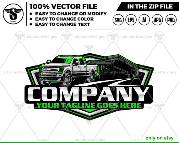 Pickup & gooseneck dump trailers Logo - Pickup Truck Trailer Logo Template - Hauling Equipment logo - dump trailer logo