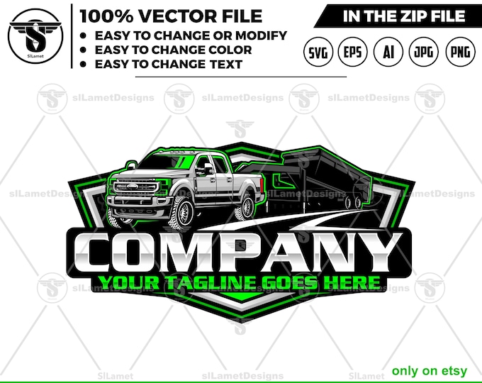 Pickup & gooseneck dump trailers Logo - Pickup Truck Trailer Logo Template - Hauling Equipment logo - dump trailer logo