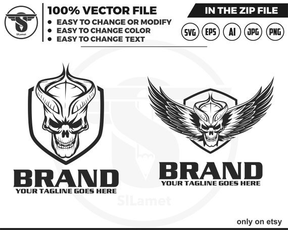 horned skull logo - skull devil logo - horned skull - skull t-shirt