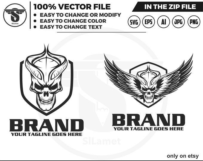 horned skull logo - skull devil logo - horned skull - skull t-shirt