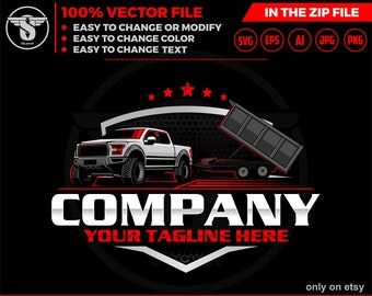 pickup and dump trailer logo - pickup and trailer logo - trailer towing logo - towing Company Logo - pickup and flatbed trailer