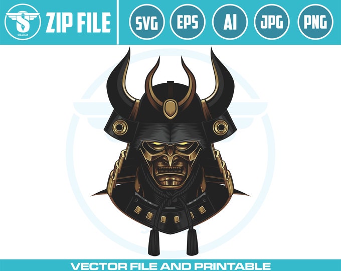 Samurai Warrior Helmet SVG: Printable T-Shirt Design (Digital Download)