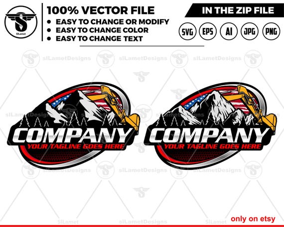 American excavator mountain logo - excavator logo template - bucket excavator svg - construction logo - digging logo - earth digging logo -