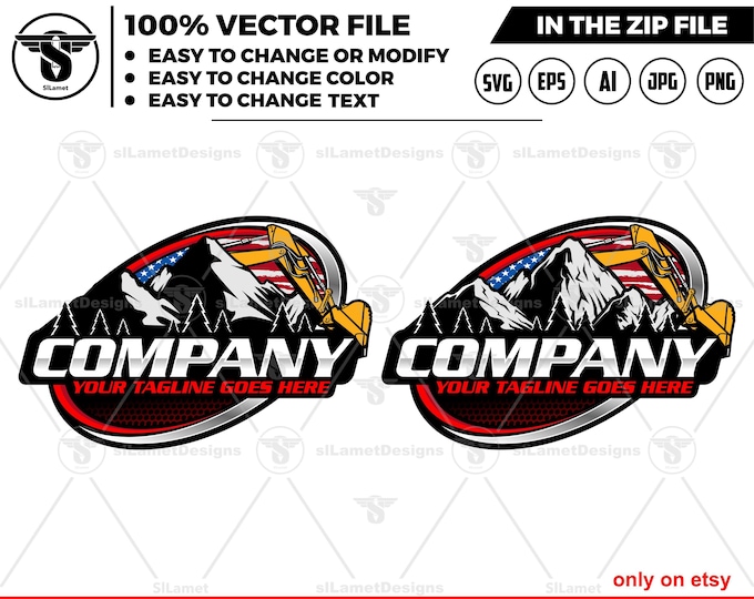 American excavator mountain logo - excavator logo template - bucket excavator svg - construction logo - digging logo - earth digging logo -