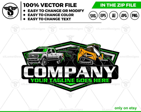 pickup truck dump trailer and Skid steer loader logo
