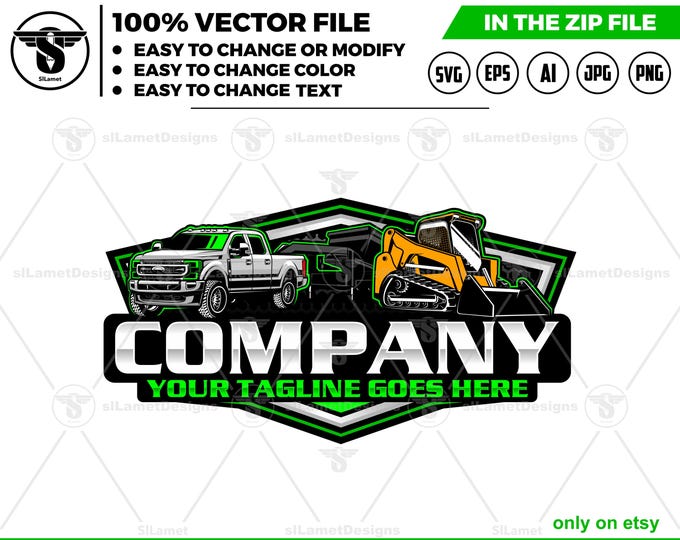 pickup truck dump trailer and Skid steer loader logo