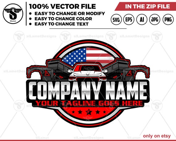 Pickup &  gooseneck dump Trailer Logo - Pickup Truck Trailer Logo Template - Hauling Equipment Branding - dump trailer logo