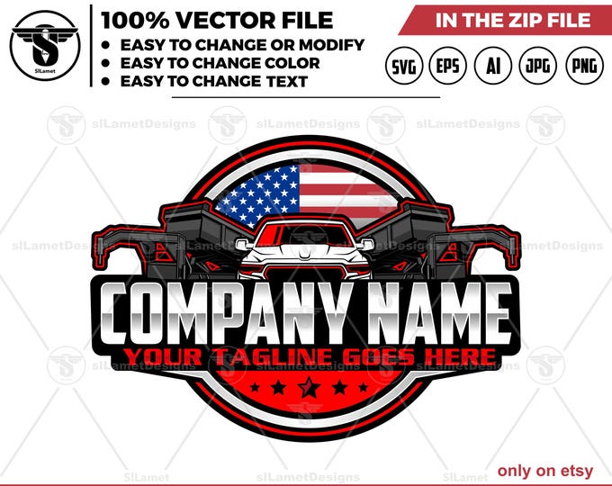 Pickup &  gooseneck dump Trailer Logo - Pickup Truck Trailer Logo Template - Hauling Equipment Branding - dump trailer logo