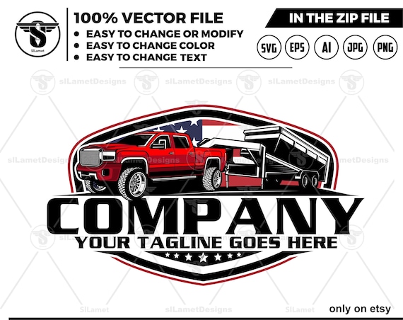 america pickup and dump trailer logo - pickup and trailer logo - dump trailer services logo - dump junk services logo - dump trailer - gmc