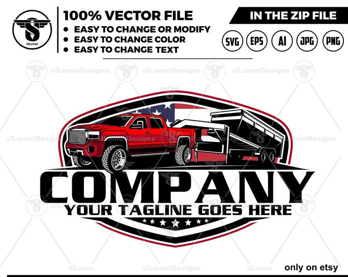 america pickup and dump trailer logo - pickup and trailer logo - dump trailer services logo - dump junk services logo - dump trailer - gmc