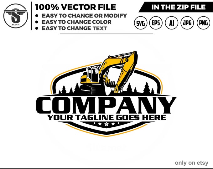 excavator logo template - bucket excavator svg - construction logo - digging logo - earth digging logo - excavator svg