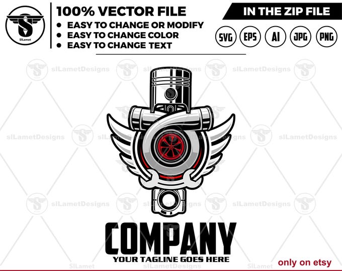 turbo, wrench, piston logo - turbo logo - Turbo Power logo - Turbo Charger - Engine Car Svg - car service logo -  car repair logo