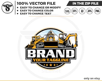 Construction Equipment Logo SVG: Skid Steer, Bulldozer, Excavator (Digital Download)