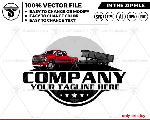 pickup and dump trailer logo - pickup and trailer logo - dump trailer services logo - dump junk services logo - dump trailer