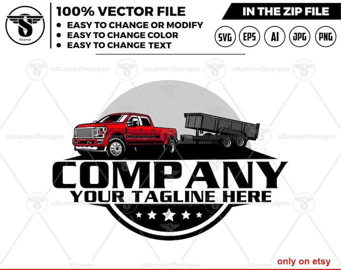 pickup and dump trailer logo - pickup and trailer logo - dump trailer services logo - dump junk services logo - dump trailer