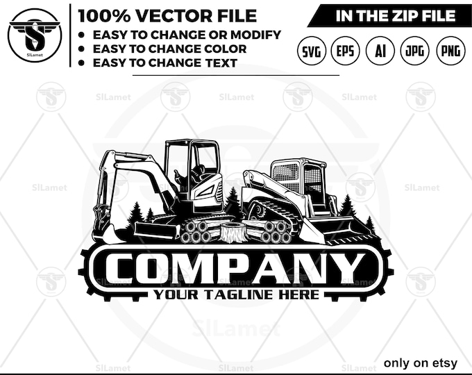 skid steer and mini excavator log logo skid steer Bulldozer logo, skid steer SVG, skid steer excavator,mini excavator svg , logging