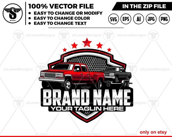 pickup and flatbed trailer logo, pickup and trailer logo - hotshot logo - towing Company Logo -  pickup towing logo - 1999 GMC Sierra 3500