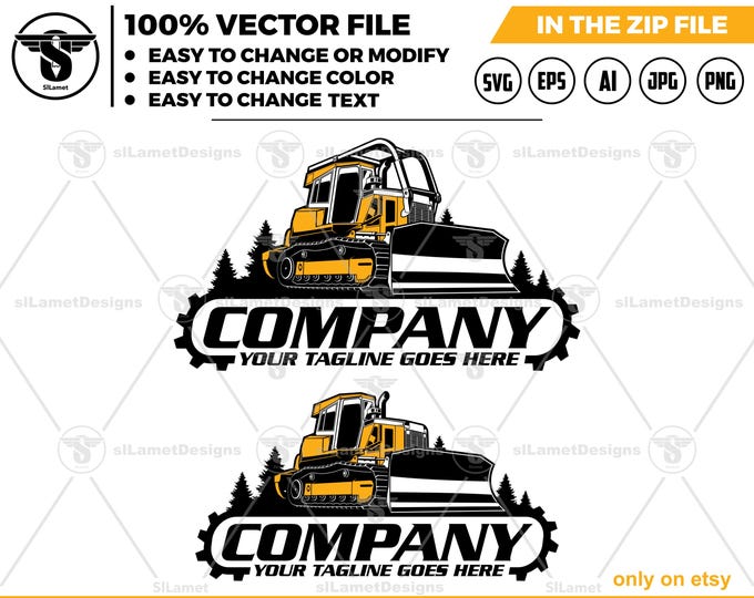 Bulldozer logo - heavy equipment logo - dozer with sweeps - John Deere Dozer