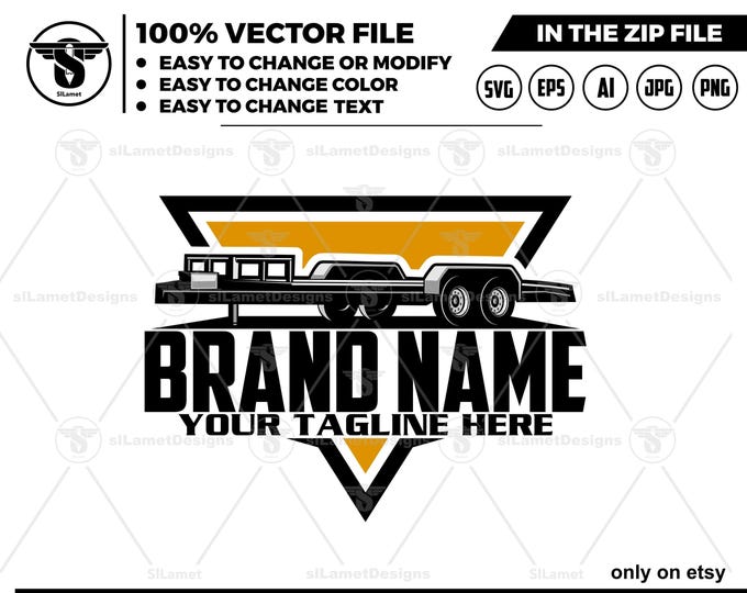 Car Hauling Trailer Logo - Bumper Pull Logo - Car Haulers Logo - flatbed trailer logo - flat bed trailer rental logo- Bumper Pull Car Hauler