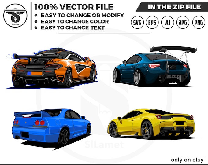 Bundle set back view luxury cars vector - luxury cars vector - sport car svg - Car vector - luxury cars svg - car for t-shirt - jdm car svg