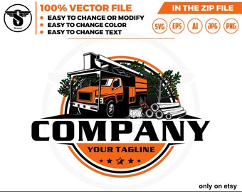 tree sevice logo - Forestry Bucket Trucks logo - chainsaw logo - tree cuting logo - bucket truck logo - Tree trimmer truck logo