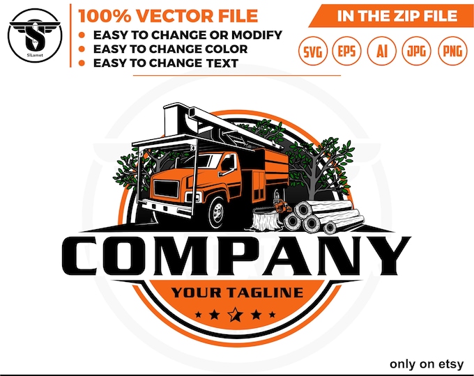 tree sevice logo - Forestry Bucket Trucks logo - chainsaw logo - tree cuting logo - bucket truck logo - Tree trimmer truck logo