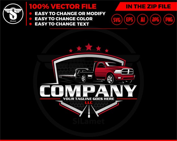 pickup and trailer logo - trailer towing logo - towing Company Logo - pickup and flatbed trailer
