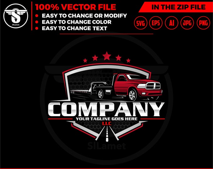 pickup and trailer logo - trailer towing logo - towing Company Logo - pickup and flatbed trailer