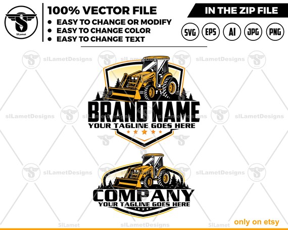 Tractor Loader Logo - Tractor Backhoe Logo Template - Heavy Equipment Branding - farming Equipment logo