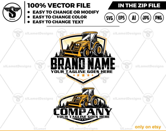 Tractor Loader Logo - Tractor Backhoe Logo Template - Heavy Equipment Branding - farming Equipment logo