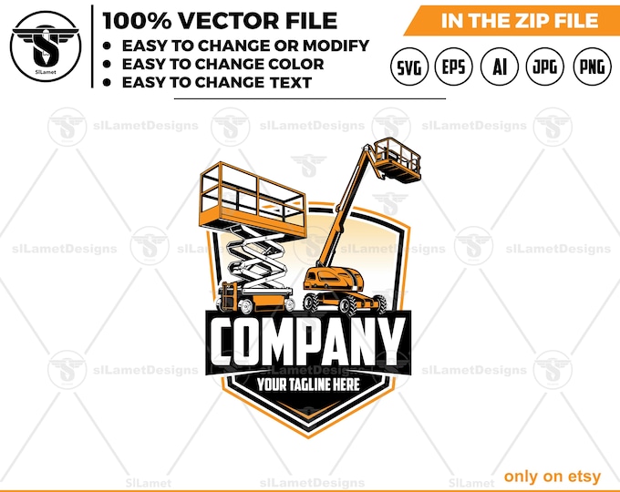 Cherry Picker, Boom Lift Logo - Construction Equipment logo