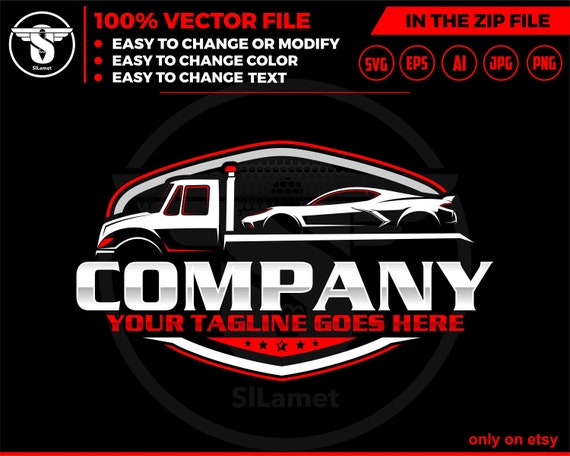 flat bed tow truck logo - flat bed towing - towing truck logo - towing service logo