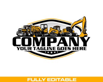 Heavy Equipment Logo: Fully Editable, Dump Truck Skid Steer mini excavator SVG Vector Design