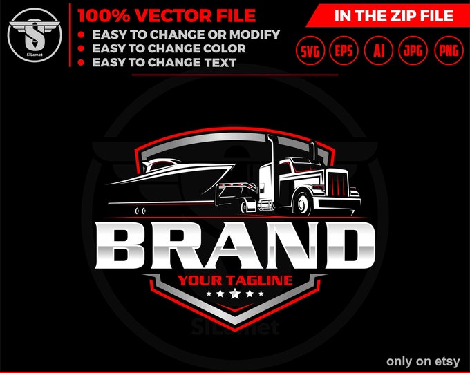Trucking Pulling Boat, rv logo, vehicle storage logo, truck, boat, car, public transport logo transport,transport boats logo svg, Speed Boat