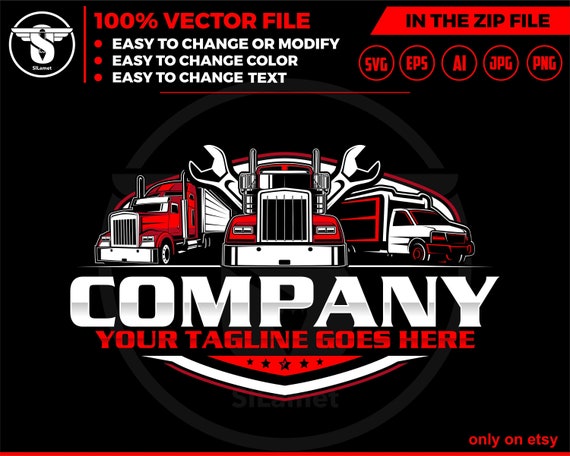 trucking and box truck repair logo - trucking service logo - truck trailer repair logo - trucking fix logo