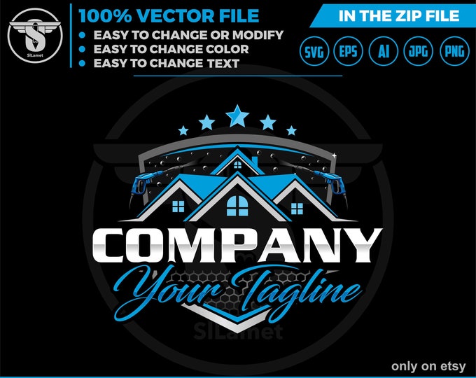 Pressure Wash logo - Wash House logo - house washing logo - wash logo - clean logo