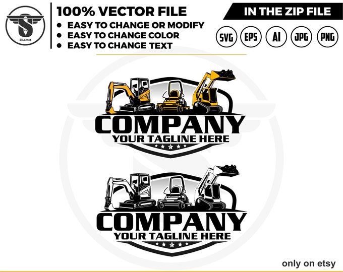 equipment vehicles logo - Skid steer loader - zero turn mowers - lawn mower - mini excavator - heavy equipment svg