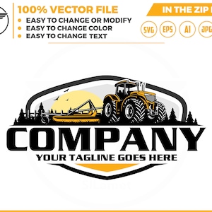 Tractor Farm with bush hog hooked  logo Template - farm logo- tractor logo - farming tractor logo