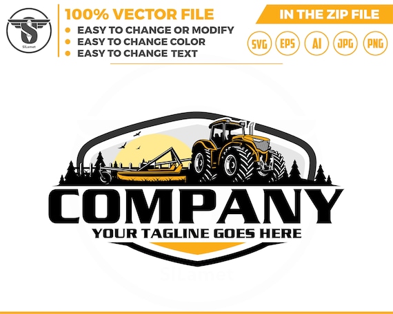 Tractor Farm with bush hog hooked  logo Template - farm logo- tractor logo - farming tractor logo