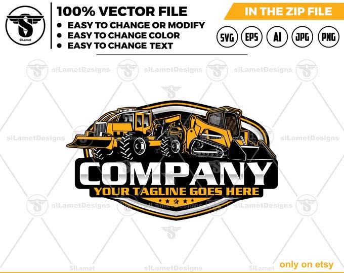 forestry equipment Logo: log skidder, skid steer logo