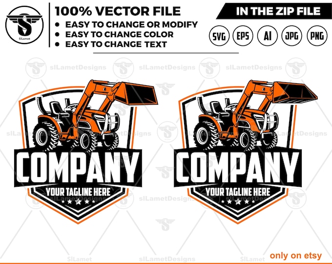 tractor loader logo - tractor backhoe attachment - Tractor kubota logo - farm logo - kubota Tractor logo