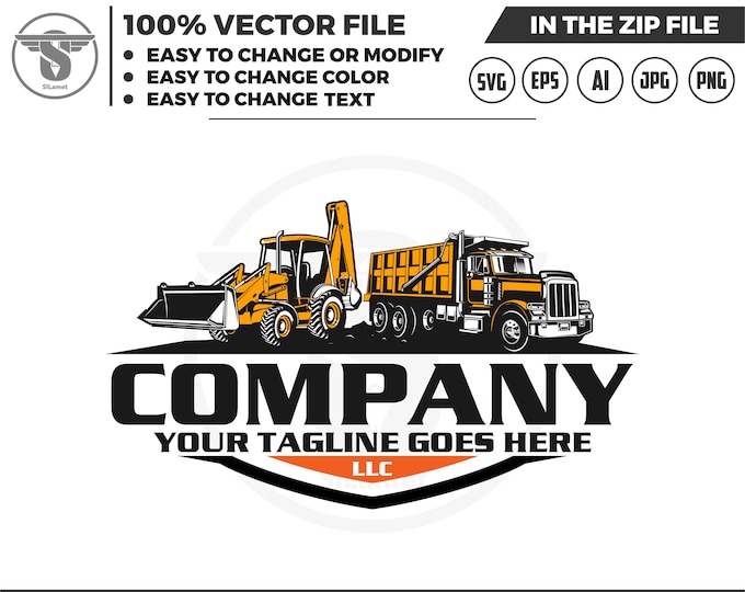 Backhoe Loaders and dump truck logo  -  Backhoe Excavator log  - Backhoe - heavy equipment vehicle logo - excavator logo - Backhoe svg