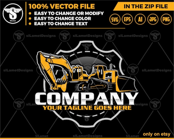 equipment vehicles repair logo - bulldozer and excavator logo - equipment vehicles services logo - heavy equipment svg - equipment repair