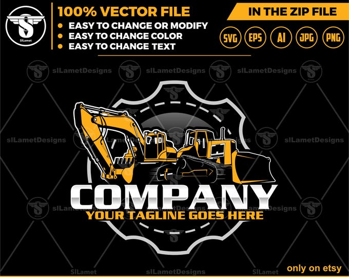 equipment vehicles repair logo - bulldozer and excavator logo - equipment vehicles services logo - heavy equipment svg - equipment repair