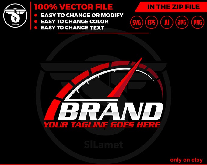 Speed racing car logo -spedometer logo - automotive logo - racing car logo