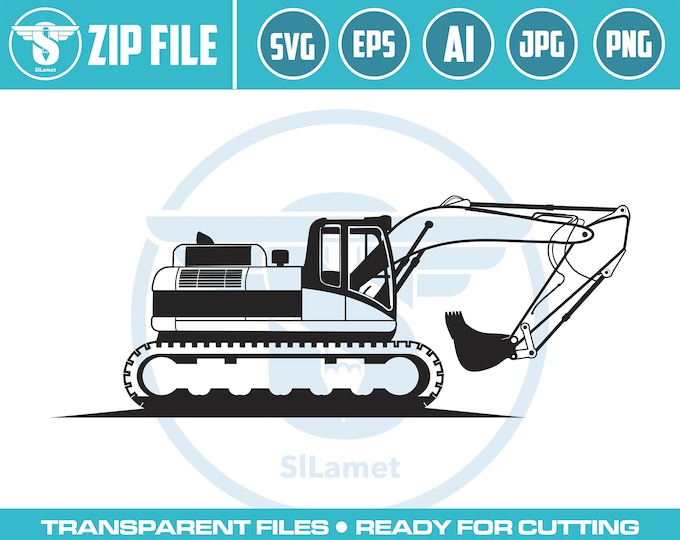 excavator svg, excavator silhouette, digger svg, construction svg, excavator clipart, heavy equipment svg, excavator cut file, bulldozer