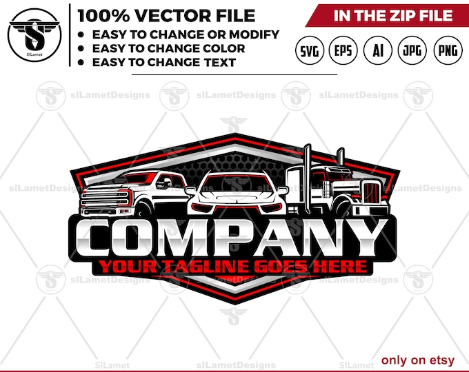 pickup, semi truck and car logo - Pickup Truck Logo - Semi Truck Logo - Car Logo Design - Vehicle Fleet Branding - Transport & Auto Icon