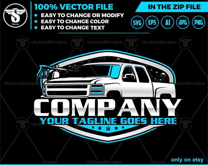 auto detailing - car detailing logo - Car Detailing Services logo - pickup wash logo template - car clean logo - pickup detailing logo,Chevy