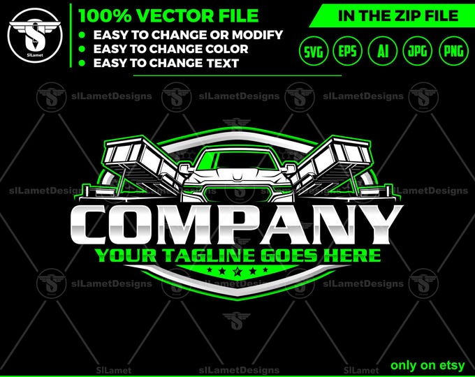 Pickup & Dump Trailer Logo - Pickup Truck Trailer Logo Template - Hauling Equipment Branding - dump trailer logo