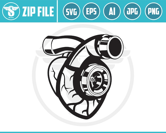 heart turbo silhouette SVG, turbo SVG, Turbo Power Svg, Turbo Charger Engine Car Svg, Turbo Mechanic Engine Svg, Turbo Sticker Svg Cutting